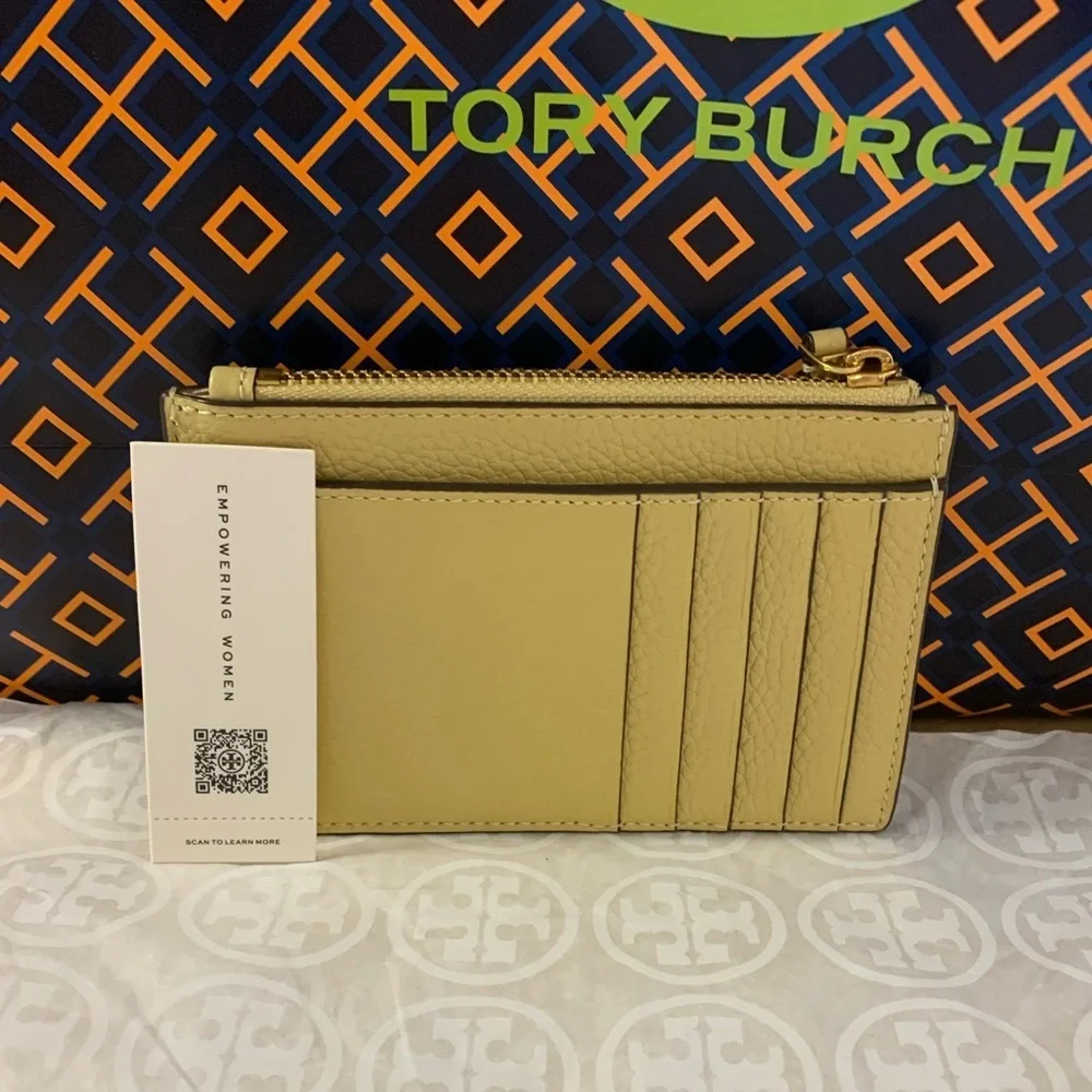 Tory Burch Britten Zip Card Case Mini Wallet Eggnog Yellow Gold